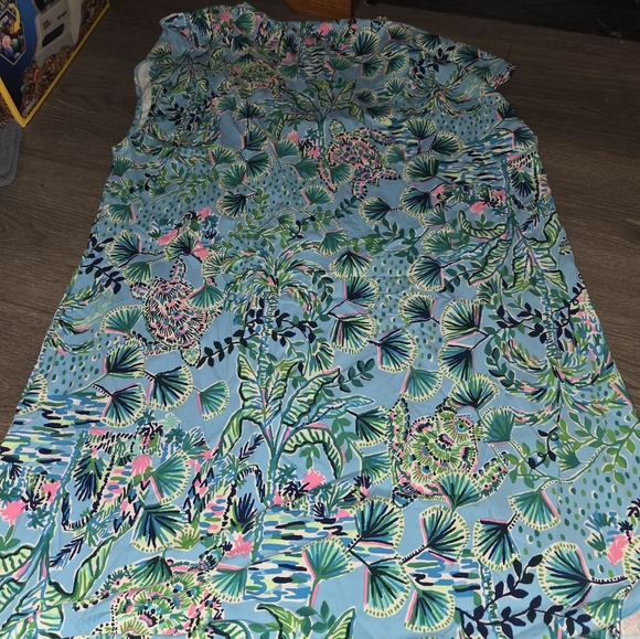 Lilly Pulitzer Talli V-Neck Medium Coverup Blue Mosaic Shells Swim - Picture 3 of 4